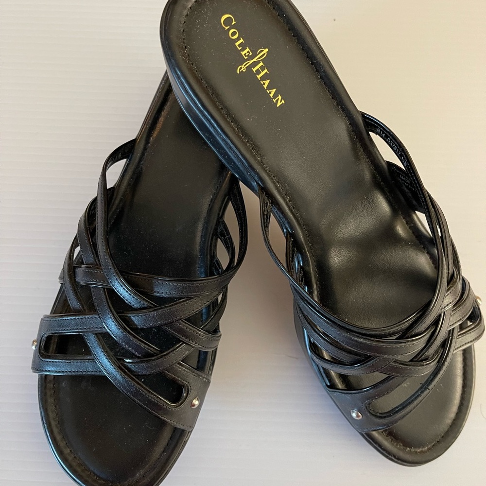 Cole Haan Cross Strap Leather Slide Platform Sandals. Nike Air Technology